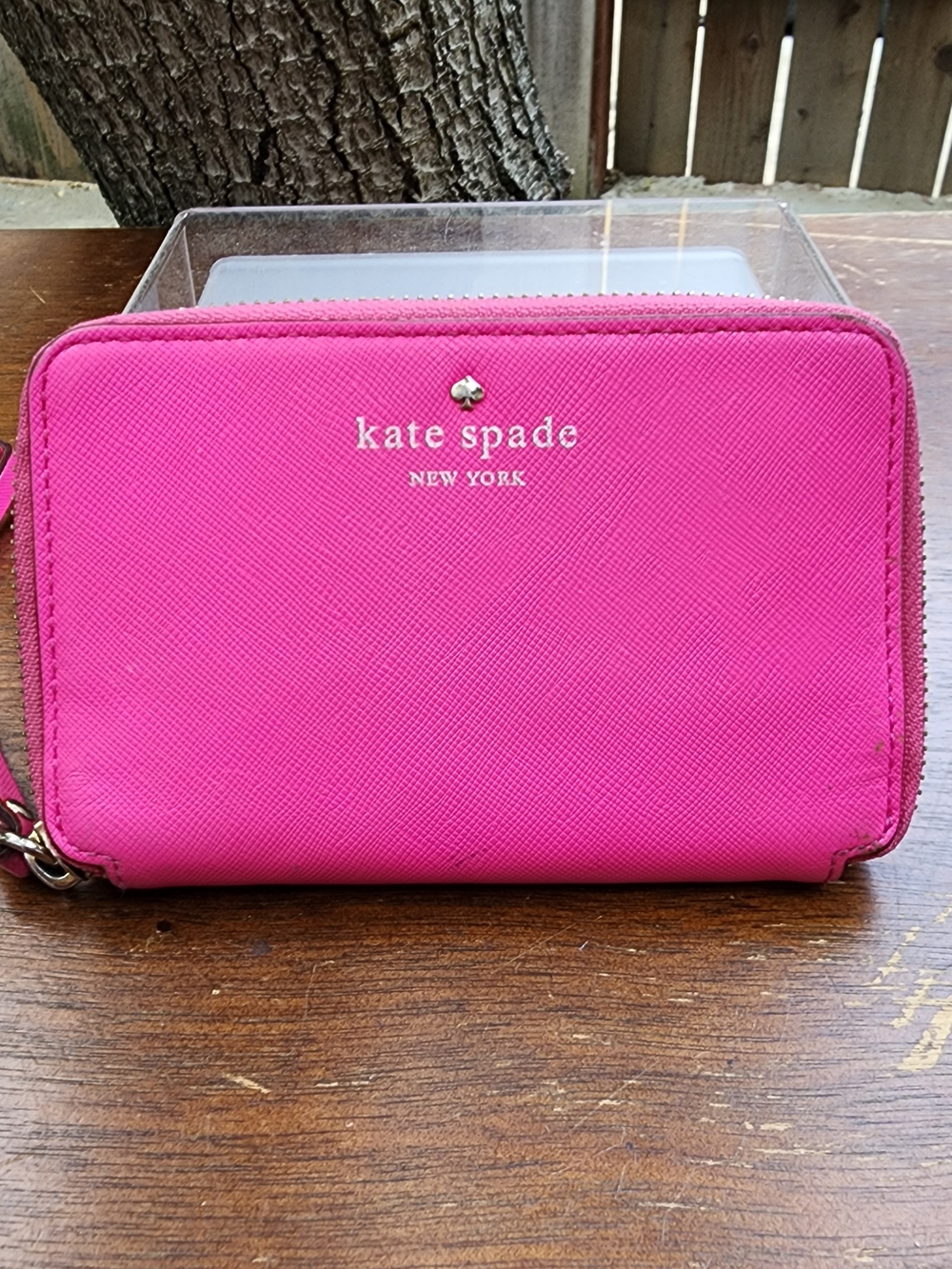 Kate Spade Hot Pink Saffiano Leather Zip Around Wristlet Wallet Clutch Long